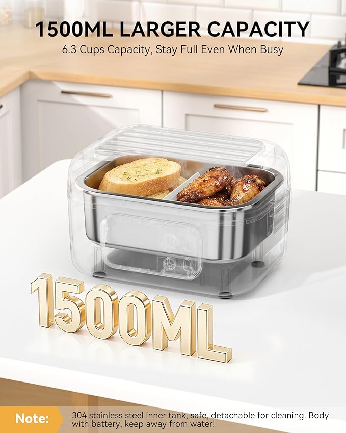 Yofidra Cordless Heated Lunch Box, 24000mAh 100W Electric Lunch Box with Smart Timer, 6.3-Cup Super Large Lunchbox for Men & Women, Portable Food Warmer with Insulated Bag for Outdoor/Office, White