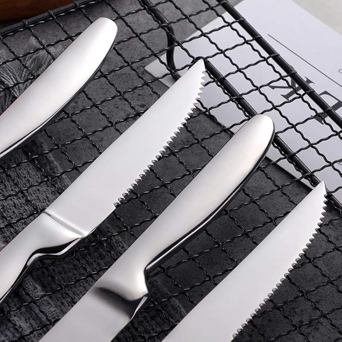 Kitchen Steak Knives Set of 6, 8.6 Inches Heavy Duty Steak Knife Sets, Stainless Steel Non-Stick Silverware Set for Home, Restaurant, Party, Wedding, Dishwasher Safe