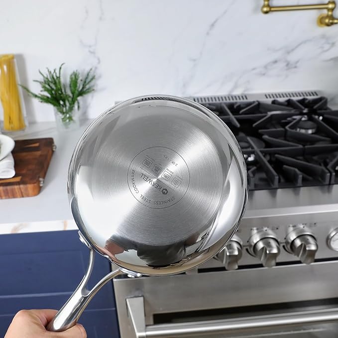 KEAWELL K3 Premium 2-Quart Tri-Ply Stainless Steel Saucepan with Lid, Induction & Oven Safe up to 600째F, Even Heating, Professional Cookware for All Stovetops (2-Qt)