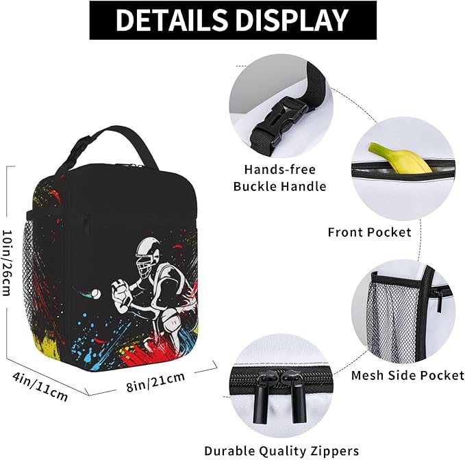 YIJIUWKIS Baseball-themed Lunch Box for Boys Men Sports Insulated Lunch Bag with Baseball Players Pattern Print, Black Cooler Thermal Meal Bag with Water Bottle Holder for Kids Teens Youth Adults