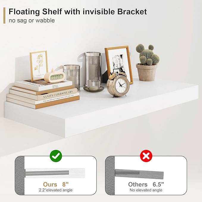Heimlove Bathroom 12" Deep Floating Shelves for Wall Shelf Over Toilet Wall Mounted Farmhouse Long 55 inches Set of 1, Farmhouse Shelves with Invisible Brackets for Living Room, Kitchen, Bedroom,White
