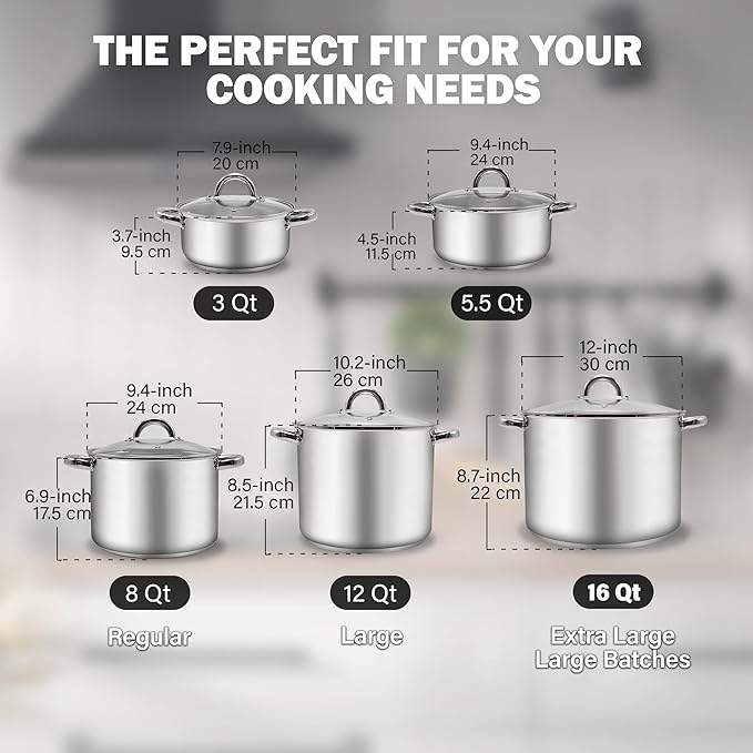 Cook N Home 3-Quart Stainless Steel Pot, Small Stock Pot with Glass Lid, Basics Saucier Casserole Stockpot