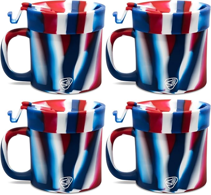 Silipint 16oz Silicone Coffee Mug Tumbler Flip Lid Unbreakable Dishwasher Safe Microwave Oven & Freezer Compatible ??Non-Toxic Reusable Cup for Hot Coffee Tea or Drinks Pack of 4 The Patriot