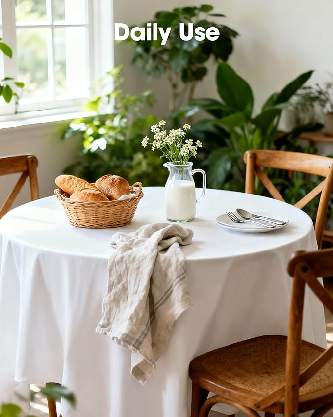 Pureegg Plastic Table Cloth Disposable 12 Pack, 84'' Round Table Cloths, Party, Picnic, Wedding, Decorative Tablecloths, Round, White Plastic Cover, Leakproof & Sturdy, White