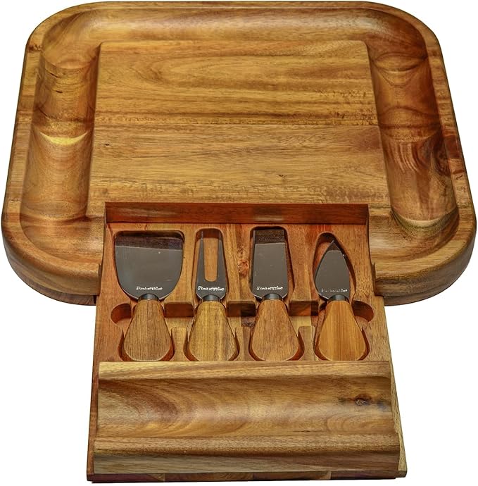 Picnic at Ascot Bamboo Cutting Board for Cheese & Charcuterie with Ceramic Dish, Knife Set & Cheese Markers - Designed & Quality Checked in The USA