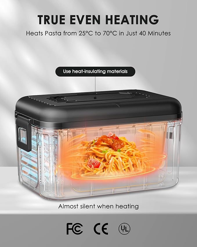 Aurevit Cordless Electric Lunch Box for Adults, 1.4L Heated Lunch Box for Men with Smart Meal Scheduling & Auto Keep Warm, Portable Food Warmer for Car with Insulated Bag, Ice Pack (Meteorite Black)