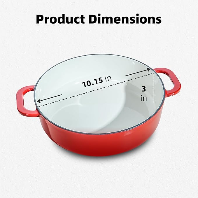 5.5 Quart Enameled Cast Iron Dutch Oven with Lid ??Dual Handles ??Oven Safe up to 500째 F or on Stovetop - Use to Marinate, Cook, Bake, Refrigerate and Serve ??Red