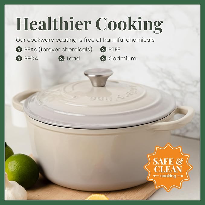 Larder & Vine Enameled Cast Iron 5.7 qt Dutch Oven Pot with Lid | Dutch Oven | Compatible on All Cooktops & Oven Safe to 500째 F | Great for Sourdough Bread | Stone