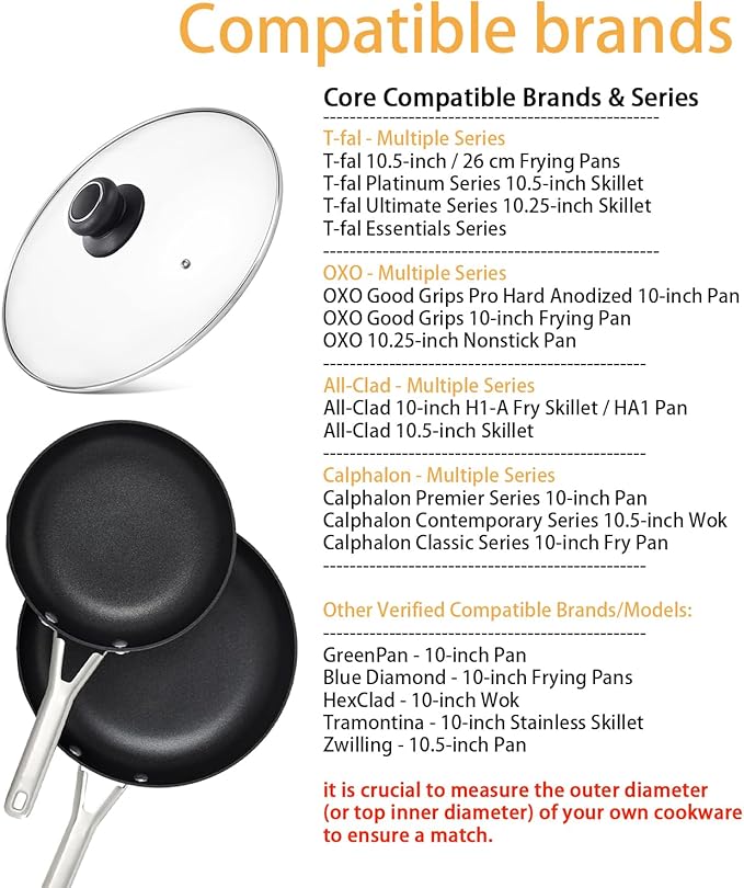 10 Inch Pan Lid 10??Tempered Glass Pot Lid for Cast Iron Skillets, Pans, Frying Pan, Pots and Wok, Heat Resistant Handle