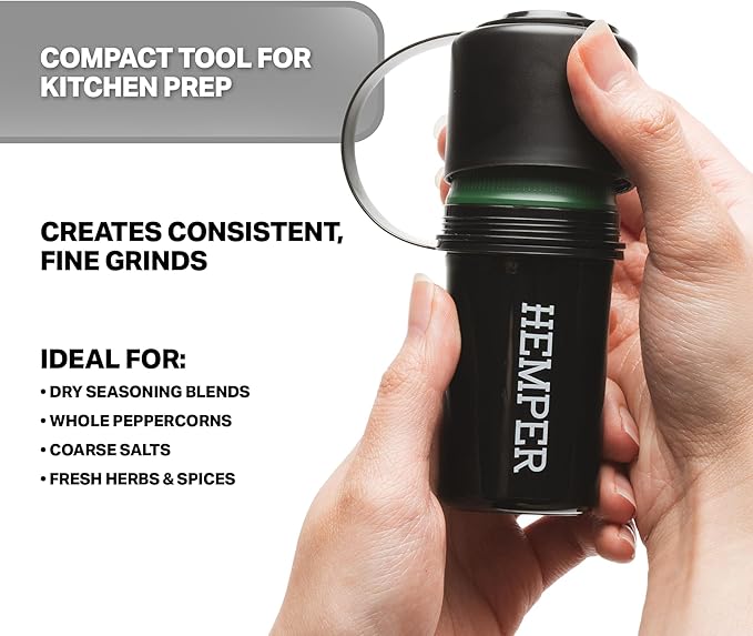 Hemper Keeper 3?멼n?? Herb Grinder with Dual Storage Container - Smell?멠roof, Airtight & Water?멢esistant - Built?멗n Removable Grinder, Dual Compartments for Flower & Ground - (Black)