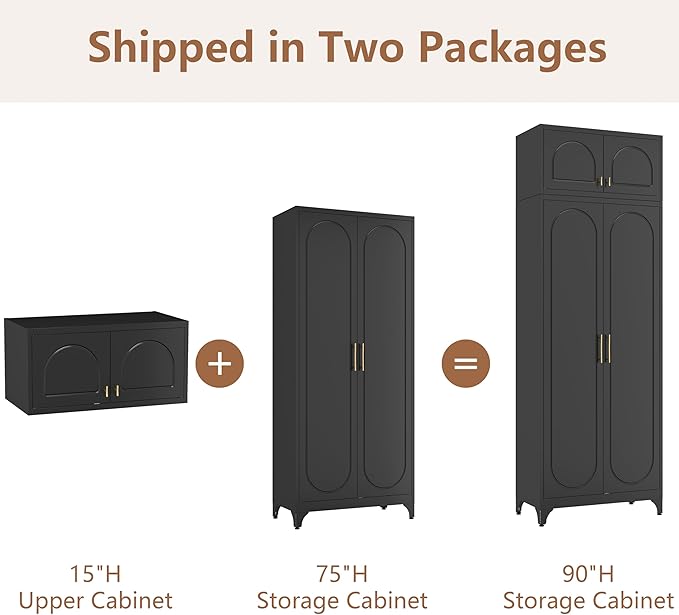 Kitchen Pantry Cabinet, 90" Tall Metal Pantry Cabinet, Food Cupboards with Doors and Shelves, Freestanding Storage Cabinets for Dining, Living Room, Black,16"D x 32"W x 90"H, Assembly Required