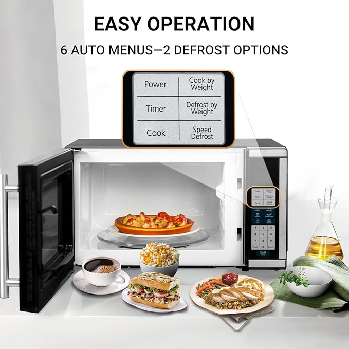 Smad 0.7 Cu.Ft Small Microwave Small Space, Mini Microwave with 6 Auto Menus and Child Lock, 700W Countertop Oven for Apartments, Dorm and Kitchen, Stainless Steel