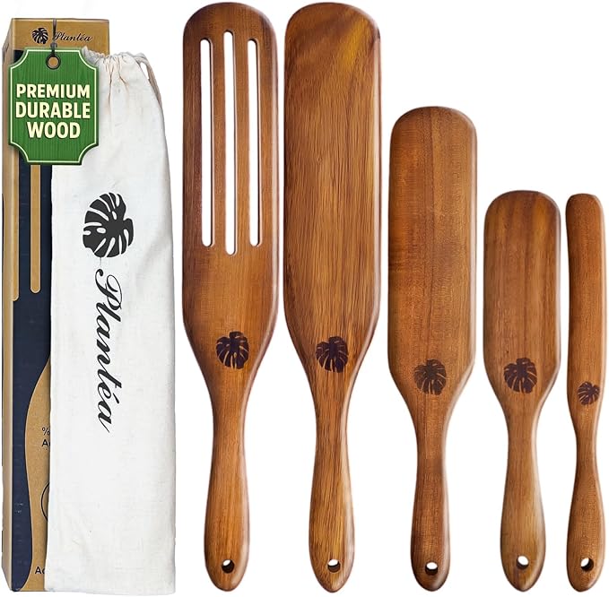 As Seen On TV, Spurtles Kitchen Tools Wooden, Plant챕a Handmade Wooden Spoons for Cooking, Heat Resistant Spurtle Set Cooking Utensil For Non-Stick Cookware, Stirring, Mixing, Whisking, Serving