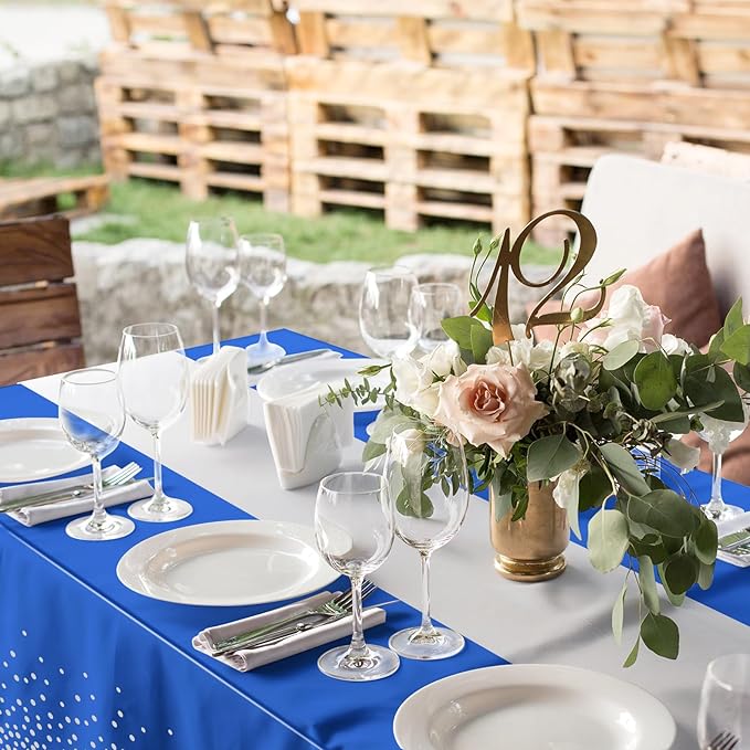 12Pcs Blue Silver Tablecloth Party Decorations,Plastic Royal Blue Table Cloth Printed Silver Table Runner Disposable Rectangle Tables Cover for Anniversary Wedding Graduation 2024 Party,54 x108 Inch