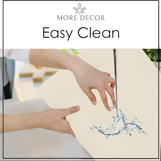 More D챕cor Faux Leather Placemats Set of 6 for Dining Table ??Waterproof, Wipeable, Washable, Stain & Heat Resistant, Non-Slip Table Mats ??12 X 17 Inch, (Solid Ivory, 6)