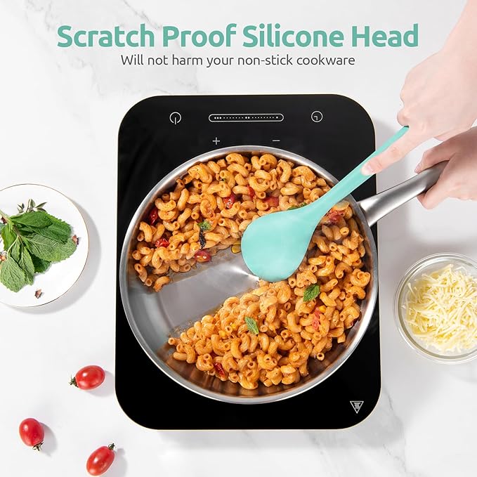 13.3" Solid Cooking Spoon: U-Taste 600쨘F Heat Resistant Kitchen Mixing Spoon, Food Grade Nonstick Long and Large Rubber Soup Utensil for Serving, Stirring, Basting, for Pot Cookware (Aqua Sky)