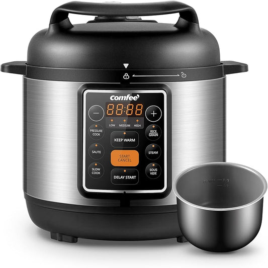 COMFEE??7-in-1 Small Electric Pressure Cooker, Slow Cooker, Steamer, Saut챕, Sous Vide, Warmer, Multi Cooker with Natural Ceramic Coated Non-Stick Pot, 3 Quarts