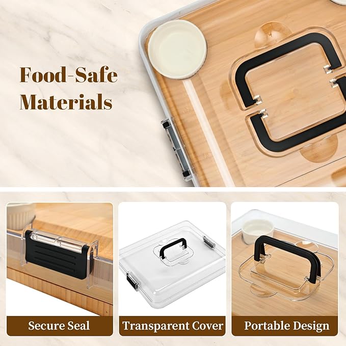 Charcuterie Board with Lid ??Large Bamboo Cheese Board Set with Utensils & Drawers ??Housewarming, Wedding Gifts for Couples, Serving Tray with Cover (Black)