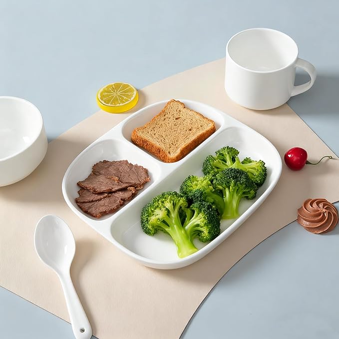 Portion Control Plate - Fine Bone China Porcelain Divided Plates for Adults, Children, Healthy Diet