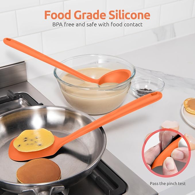 Silicone Kitchen Cooking Utensil Set: U-Taste 600쨘F Heat Resistant 13.6in Extra Long Kitchen Tools, Food-Grade Non-Stick Spatula Turner Spoon Ladle for Stir Frying, Serving, Mixing (5 Pieces, Orange)