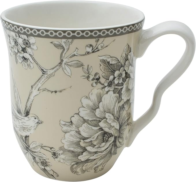 222 Fifth Adelaide 16-Piece Traditional Antique White Porcelain Dinnerware Set ??Service for 4, Romantic Bird & Floral Design, for Everyday Dining & Entertainment, Microwave & Dishwasher Safe