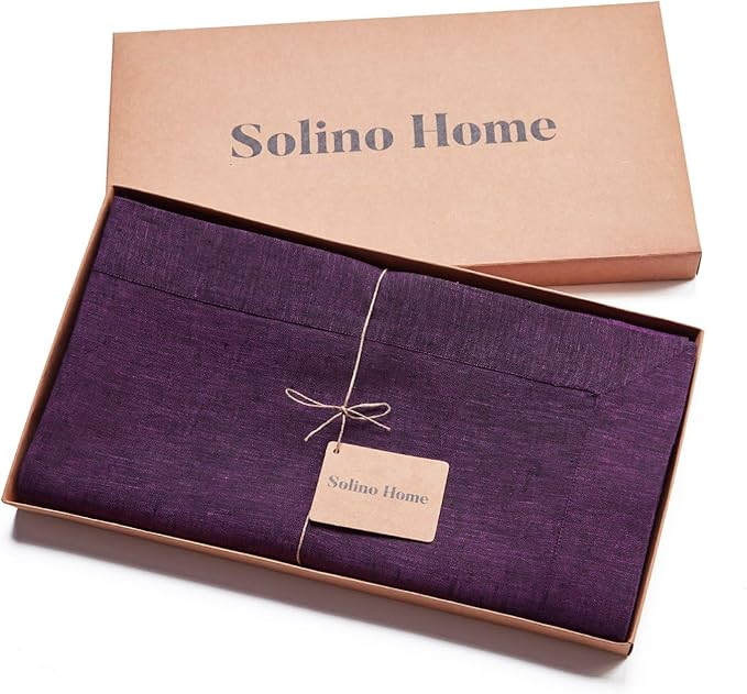 Solino Home Linen Tablecloth 60 x 132 Inch - 100% Pure Linen Grape Table Cloth for Rectangular Tables - Athena, Machine Washable Cloth Tablecloth for Valentines, Spring, Easter