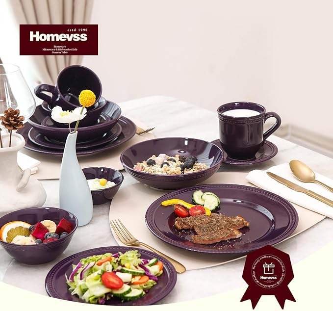 Pearl Dots Stoneware Dinnerware Set (16pc Set, Purple)