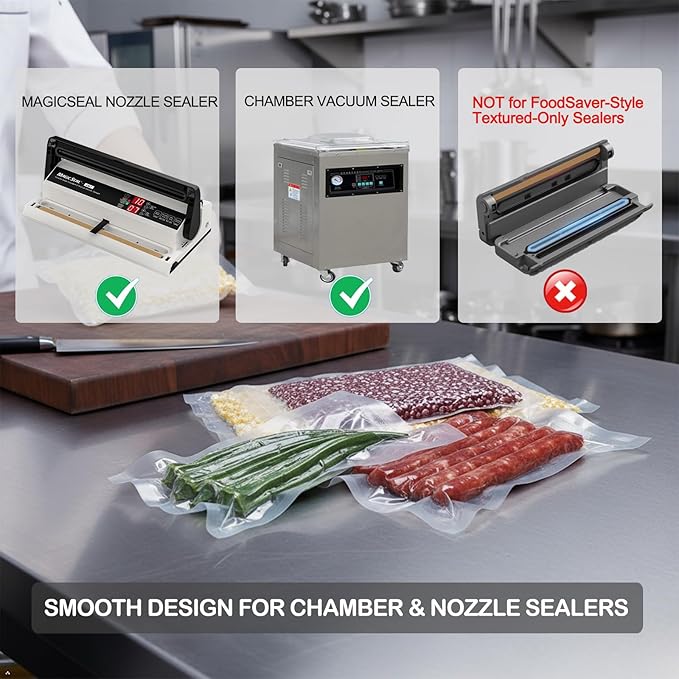 MAGIC SEAL Chamber Vacuum Sealer Bags for Food ??6 x 8 Inch 200 Count Pre-Cut Chamber Machine Pouches for Storage, Meal Prep and Sous Vide, Commercial Grade BPA-Free Smooth Bags