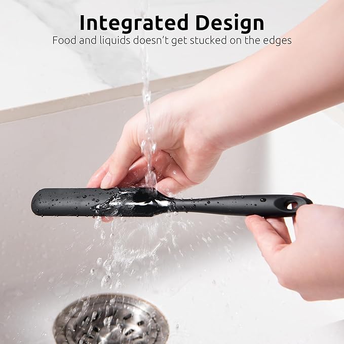 U-Taste Skinny Silicone Jar Spatula: 600쨘F Heat-Resistant Food-Grade 10in Long Narrow Sourdough Stirring Stick, Seamless Flexible Peanut Butter Spreader for Scraping Icing Bread Cream, Jam (Black)