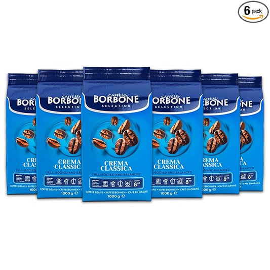 Caff챔 Borbone Whole Bean Coffee, Crema Classica, Medium Roast, Arabica and Robusta Blend - Roasted and Freshly Packaged in Italy - 2.2 Pound Bag (pack of 6)