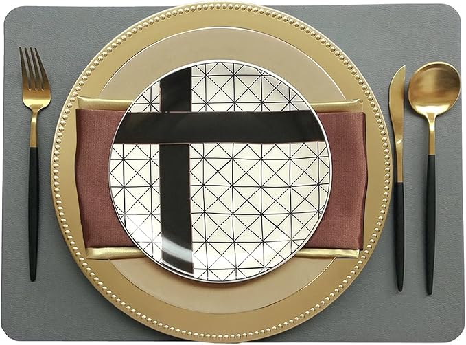 Set of 12 Gold Charger Plates with Beaded. 13" Reusable Plastic Table Chargers for Dinner Plates