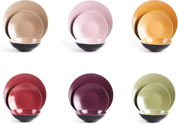 Colors Life Dinner 18pc Set, Very Berry - 6 Assorted Colors Berry, Beige, Curry, Olive, Plum and Pink