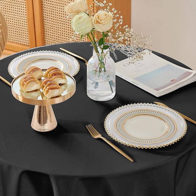 Easy-Going 6 Pack Black Tablecloths 120 Inch-Round for 8 Ft Round Table, Washable Polyester Waterproof Stain Resistant Table Cloth, Decorative Table Cover for Kitchen, Dining Tables, Events