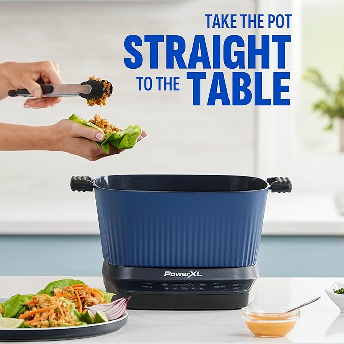 STIRMAX??Midnight Blue 7.5 Quart Digital Multi-Cooker with Automatic Paddle to Stir and Shred, 9 in 1 programmable presets to Saut챕, Sear, and Brown Food Before Simmering