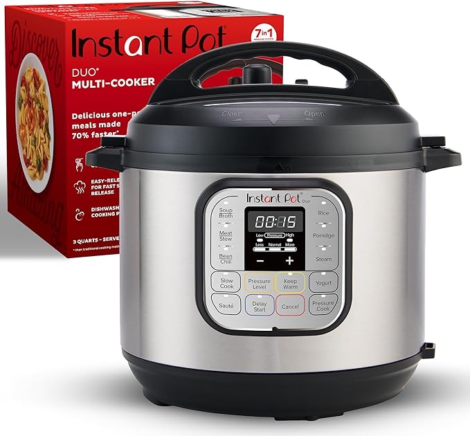 Instant Pot Duo 7-in-1 Mini Electric Pressure Cooker, Slow Rice Cooker, Steamer, Saut챕, Yogurt Maker, Warmer & Sterilizer, Includes Free App with over 1900 Recipes, Stainless Steel, 3 Quart