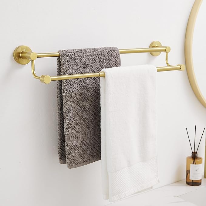BESy Adjustable 16-26 Inches Double Bath Towel Bar for Bathroom SUS304 Stainless Steel Towel Holder, Hotel Style Wall Mount with Screws Hand Towel Bar竊똖owel Rack Rod Hanger, Brushed Gold Finish