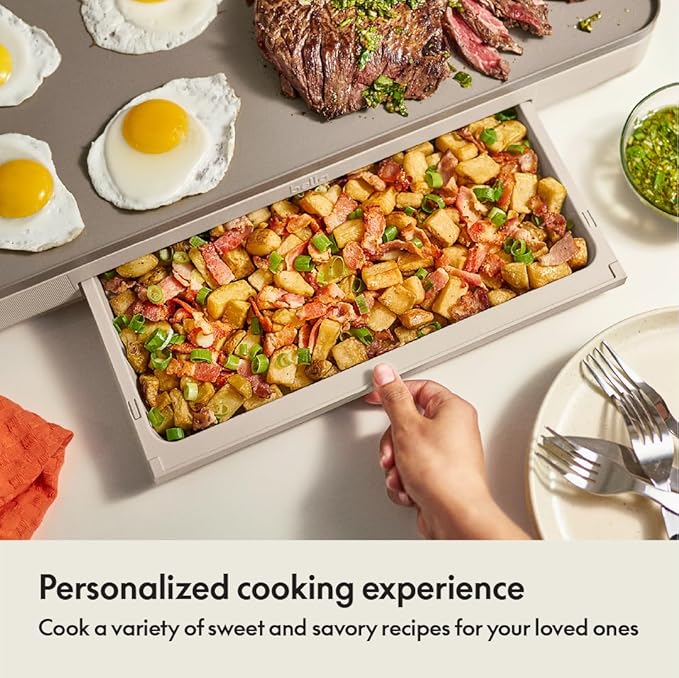 bella 12" x 22" Electric Griddle with Warming Tray, EverGood??Ceramic Nonstick Coating & Removable Temperature Probe, Dishwasher-Safe Drip Tray & Cool Touch Handles, 1500 Watt, Oatmilk