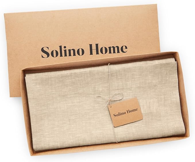 Solino Home Linen Cloth Tablecloth 52 x 52 Inch - 100% Pure Linen Champagne Beige Square Tablecloth - Athena, Machine Washable Table Throw for Spring, Easter