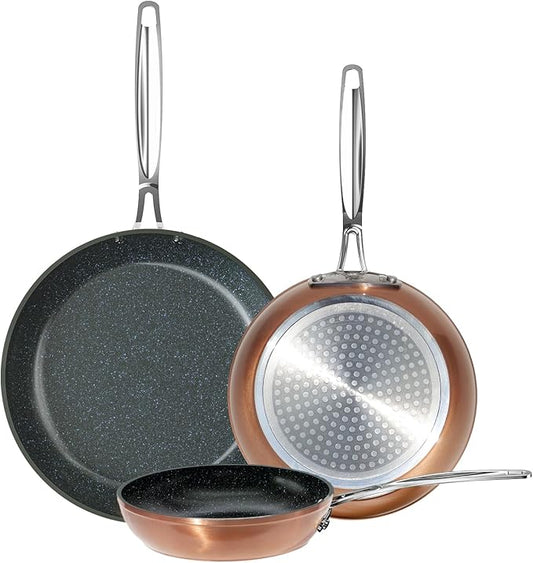 Nuwave 3-Piece 8?? 10?? 12??Forged Lightweight Frying Pan Set, G10 Healthy Duralon Blue Ceramic Ultra Non-Stick, Ergonomic Stay-Cool Handles, Induction-Ready & Works on All Cooktops