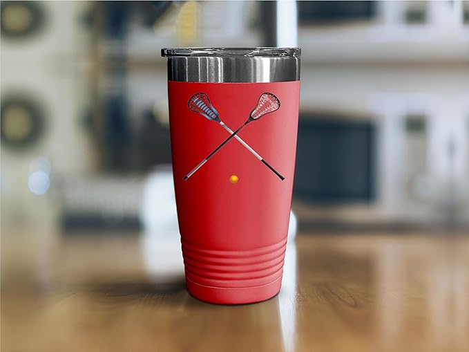 SpreadPassion Isolated Lacrosse Sticks and Ball Tumbler, Stainless Steel Tumbler, 20oz Insulated Tumbler, Christmas Birthday Gift Idea (Red)