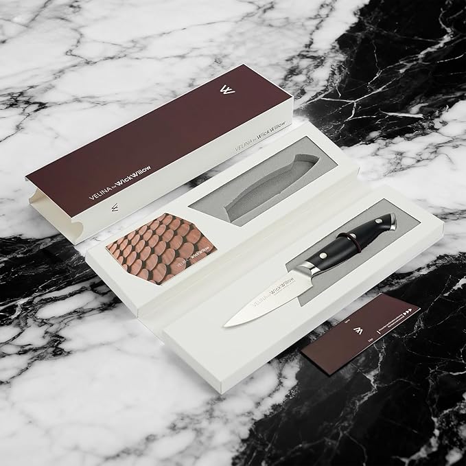 3.5" Paring Knife ??Razor Sharp German Steel DIN1.4116 ??Precision Fruit & Vegetable Knife for Peeling & Trimming ??Full Tang & Ergonomic Handle ??Gift Box ??Velina Series