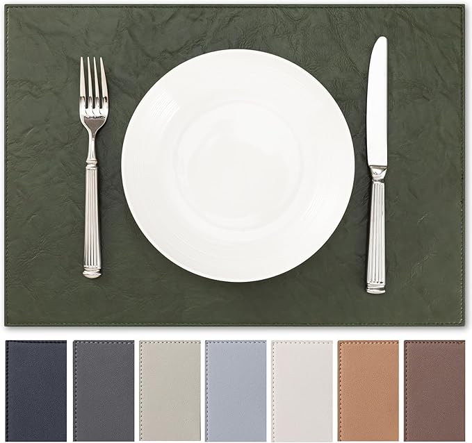 Baroyal Faux Leather Placemats Set of 6 Vinyl Washable Wipeable Table Mats for Kitchen Dining Table Heat Resistant Waterproof Indoor/Outdoor Placemats Non-Slip Easy Clean Place Mats (Olive Green)