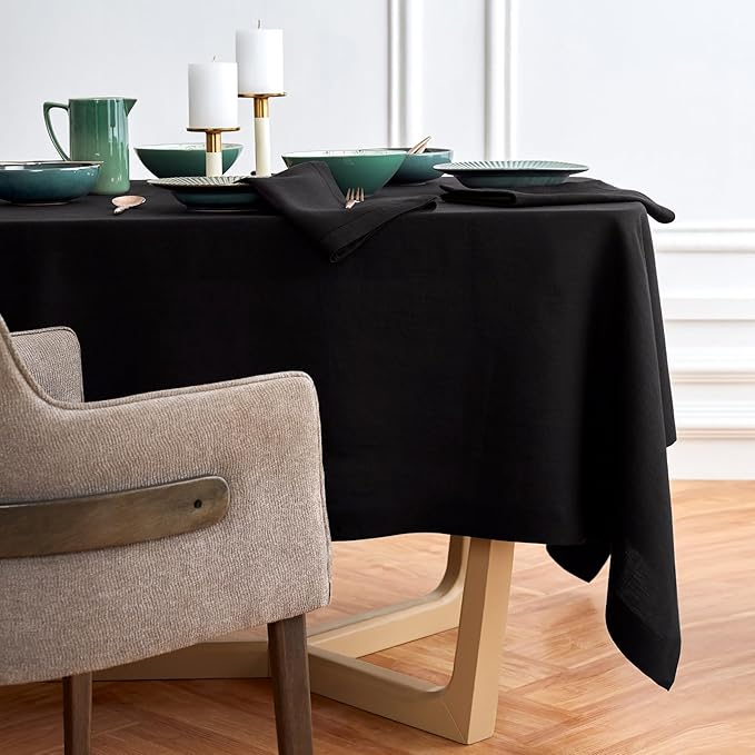 Solino Home Linen Black Tablecloth 70 x 120 Inch - 100% Pure Linen Rectangular Tablecloth - Machine Washable Table Cloth for Winter, Spring - Sonoma