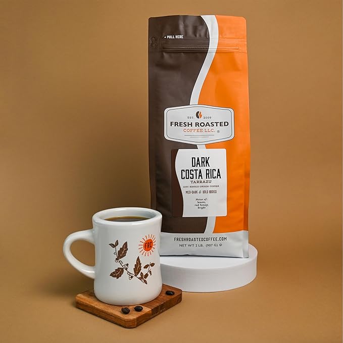 Fresh Roasted Coffee, Dark Costa Rican Tarrazu, 2 lb (32 oz), Dark Roast, Kosher, Whole Bean