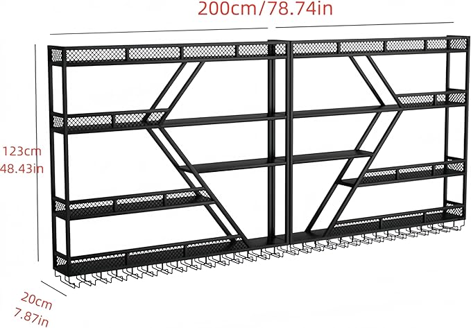 Modern Wall Mounted Wine Rack w/LED Light, Metal Wall Bar Shelves Wall Mounted w/Glass Holder, Large Liquor Shelf for Liquor Bottles for Home Bar & Dining Room(Black-Yellow Led, 4 Tier-79in)