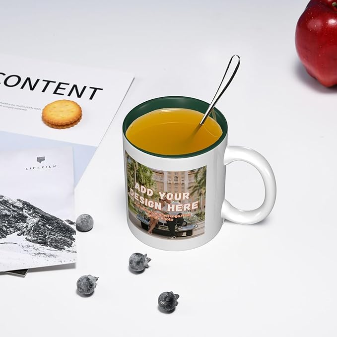 Custom Color Mugs with Partial or Full-Size Printing Customizable Photos and Text Coffee Mugs Creative Multicolor Designs Image (Partial, Dark Green)