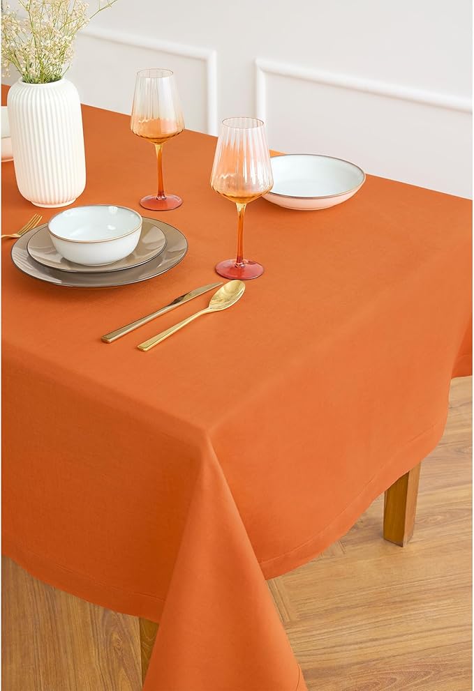 Solino Home Linen Tablecloth 60 x 120 Inch - 100% Pure Linen Persimmon Orange Table Cloth for Rectangle Tables - Fete, Machine Washable Tablecloth for Spring, Easter