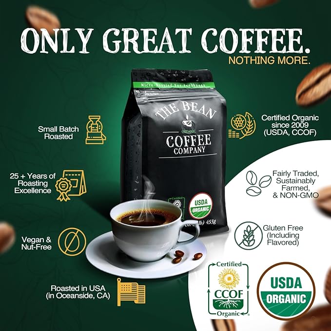 The Bean Organic Coffee Company African Blend, Medium Roast, Whole Bean Coffee, 16-Ounce Bags (Pack of 2)