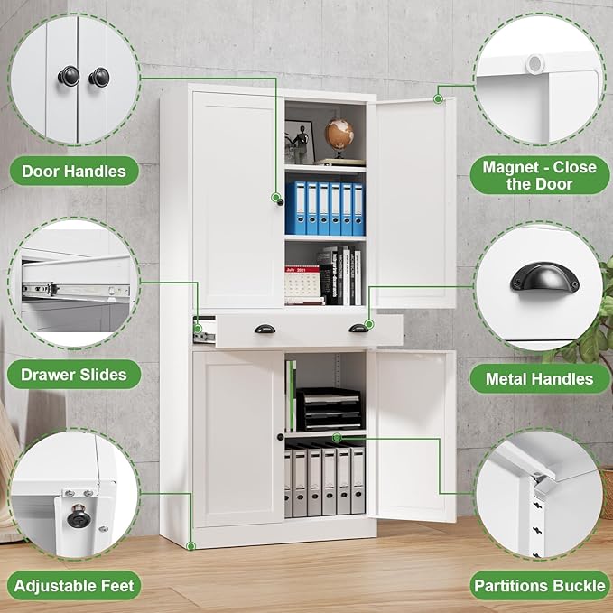 71??Tall Kitchen Pantry Cabinet with Drawers,Metal Storage Cabinet with Doors and Adjustable Shelves,Modern Kitchen Hutch Cabinets竊똅reestanding Cupboard for Dining Room