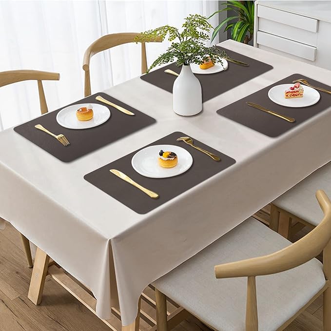 BLESWIN Faux Leather Placemats, Set of 6, 12횞17 Inch -Double Side Texture Color Table Mats, Heat-Resistant, Waterproof and Oil-Resistant, Suitable for Dining Room, Kitchen, Party, Outdoor - Dark Brown